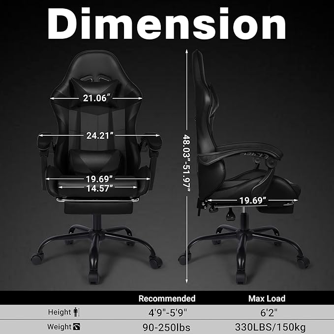 Gaming Chair with Footrest and Lumbar Support, Height Adjustable Chair with 360°Office Desk Chair,Heavy Duty 330lbs Computer Chair for Adults