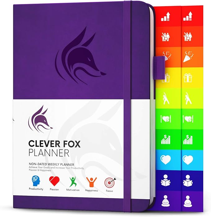 Clever Fox Planner – Undated Weekly & Monthly Planner for Productivity, Time Management & Goals – Organizer Journal – A5 (Purple)