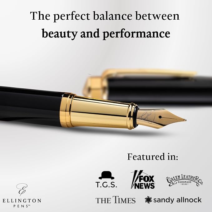 Ellington Pens Luxury Fountain Pen Set- Smooth Fine Nib- Includes 3 Ink Cartridges, Refillable Ink Converter, Gift Box -Fountain Pens For Writing, Calligraphy, Journaling, Sketching (Noble Heritage)