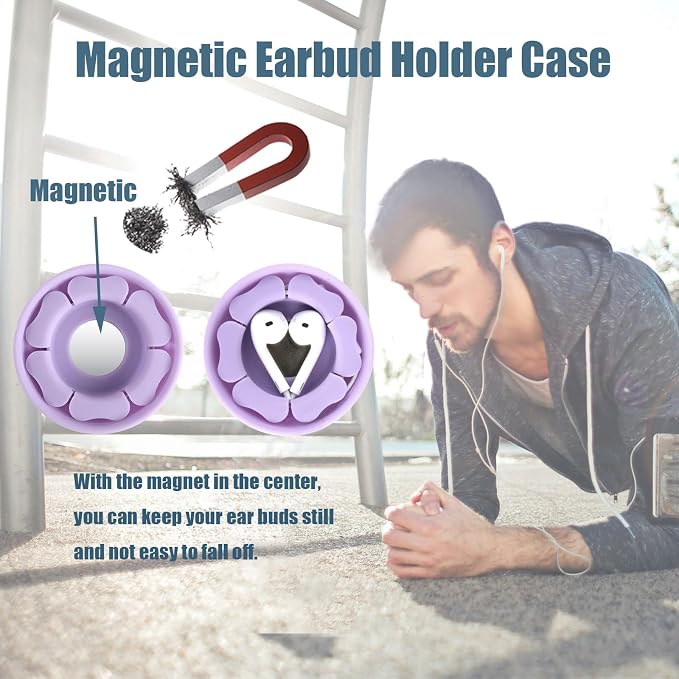 MAIRUI Wired Earbud Case Earphone Headphone Cord Organizer Earbuds Wrap Soft Silicone Magnetic Holder Storage Tangle Free Cable Winder(Lavender)