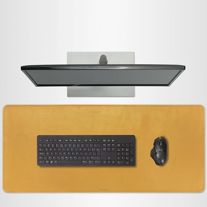 Full Grain Genuine Leather – Mustard Yellow (XL) - Premium Desk Mat with Non-Slip Backing, Thick 3mm, Office Desk Protector for Work & Gaming (Extra Large 35.4 x 15.7 inch)