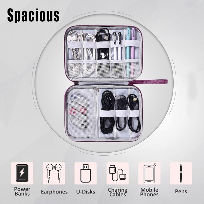 CILLA Travel Cord Organizer Case, Portable Waterproof Storage Bag for Charger, Cord, USB, Power Bank, Earphone, SD Card, Travel Essentials