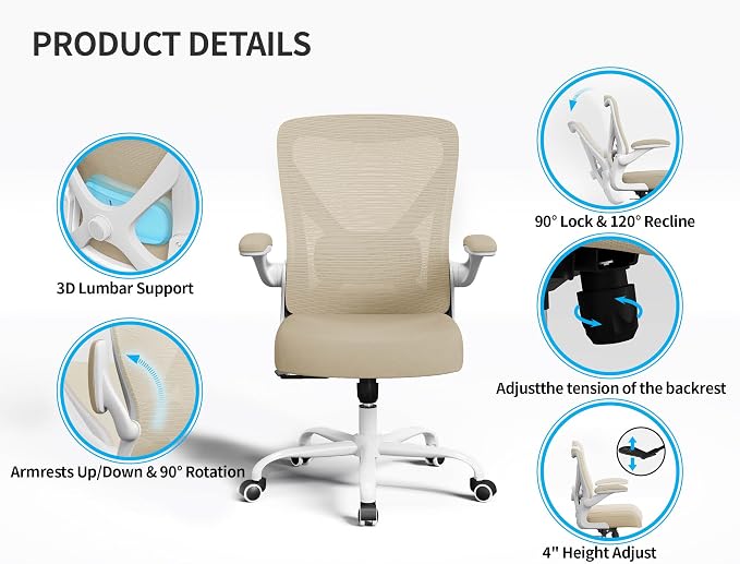 Ergalithic Ergonomic Office Chair - X-Shaped Computer Desk Chair Comfy, Gaming Chair, Office Chair with Lumbar Support, Mesh Office Chairs, Desk Chair for Long Hours(White Beige)