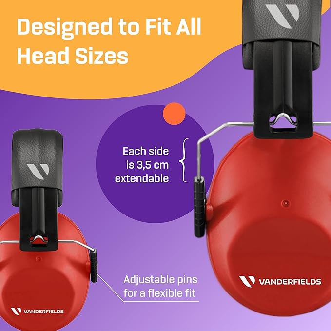 Vanderfields - Hearing Protection Ear Muffs - Over 33 dB (2K Hz) Broad Noise Cancelling Sound Reduction - Adults & Teens