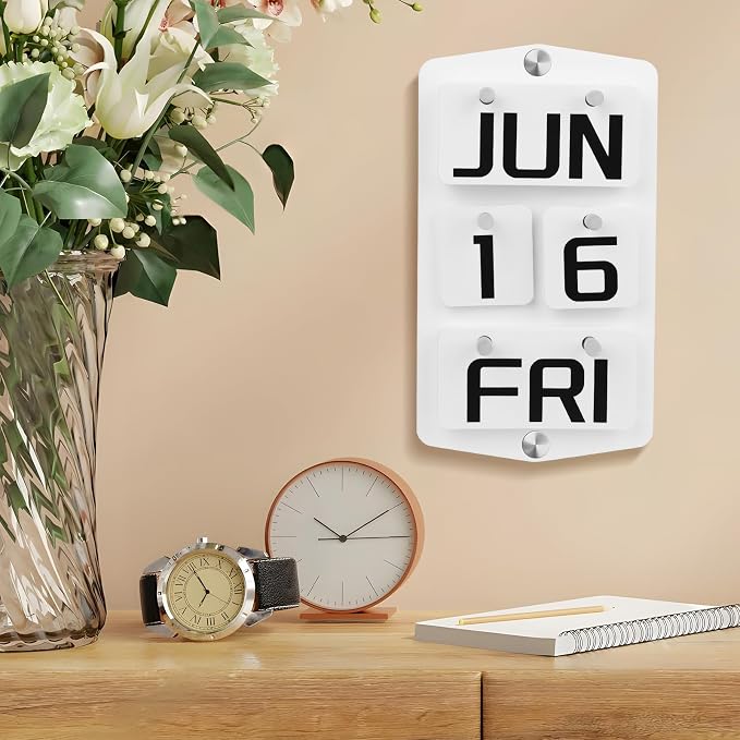 Wall Mount Acrylic CalendarCalendar, Perpetual 2026 Daily Display Calendar, Reusable Yearly Wall Standing Calendars with Wall Hook for Home Office Decor Desk Accessories (White)