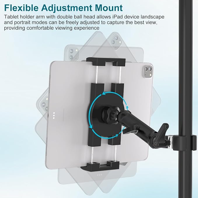 Mippko iPad Holder for Microphone Stand,Mic Music Stand Tablet Holder Mount,360°Adjustment Aluminium Alloy Arm Super Crab Clamp,Compatible with 4.7~12.9 inch iPad/Nexus/LG G Pads/Smartphones