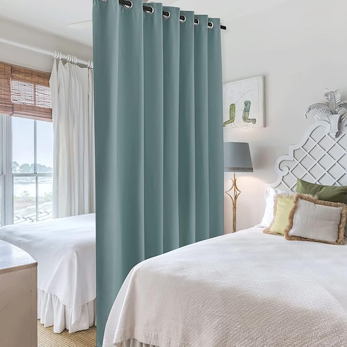 RYB HOME Privacy Room Divider Curtains for Office Bedroom Separation Sound Proof Blanket for Doorway Patio Sliding Glass Door Large Window Curtains Insulating Blackout, W 100 x L 84, Dusty Blue