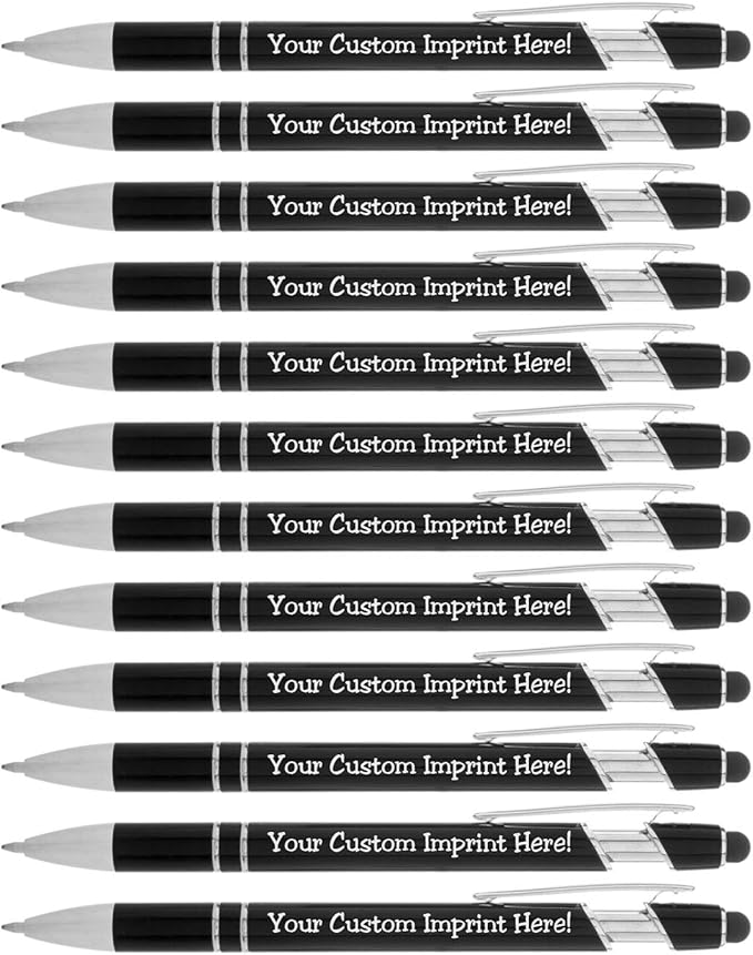 ExpressDesigns™ - Personalized Pens with Stylus - The Legacy - Custom Metallic Printed Name Pens - Black Ink - Imprinted with Logo or Message - Great Gift Ideas - Customizable -12 pcs/pack (Black)