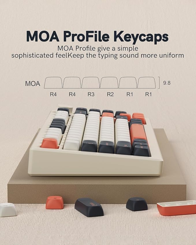 Keymatic 137 Double Shot PBT Keycaps Set MOA Custom Retro keycaps for 61/64/68/84/87/100/104/108 Retro Gaming Mechanical Keyboard Gray Orange(Only Keycap Set)