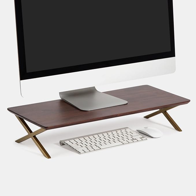 Anji Mountain Monitor Stand - Desktop Organizer & Laptop Riser, Ergonomic Monitor Riser, Space-Saving Monitor Stand for Desk, Durable Construction, Easy Assembly, Ideal for Home & Office,Walnut