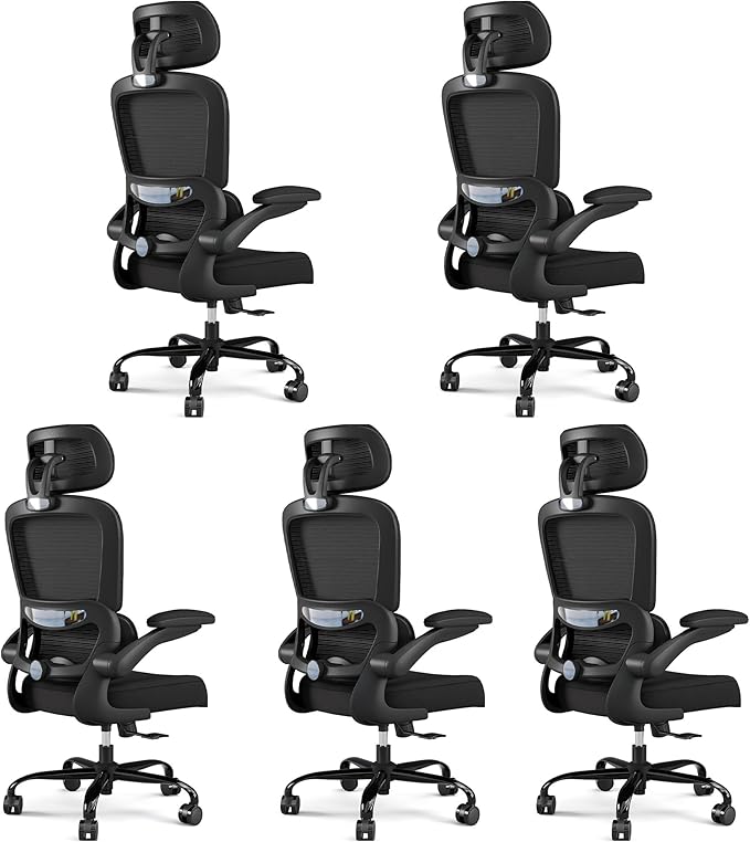 TRALT Office Chair Ergonomic Desk Chair, 330 LBS Home Mesh Office Desk Chairs with Wheels, Comfortable Gaming Chairs Black Pack of 5