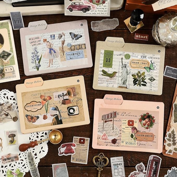 Maxleaf Vintage Washi Sticker Set, 400PCS Floral Retro Nostalgic Ephemera Stickers for Scrapbooking Journaling DIY Crafts Planner Diary Album Handmade Work Journal Envelope Gift Wrapping