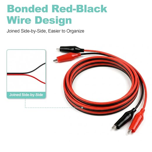 3 Pairs Alligator Clips with Wires | Red Black Bonded Parallel Test Leads, Joined Side-by-Side 100cm/39.4in Copper Cable for Breadboard & DIY Projects