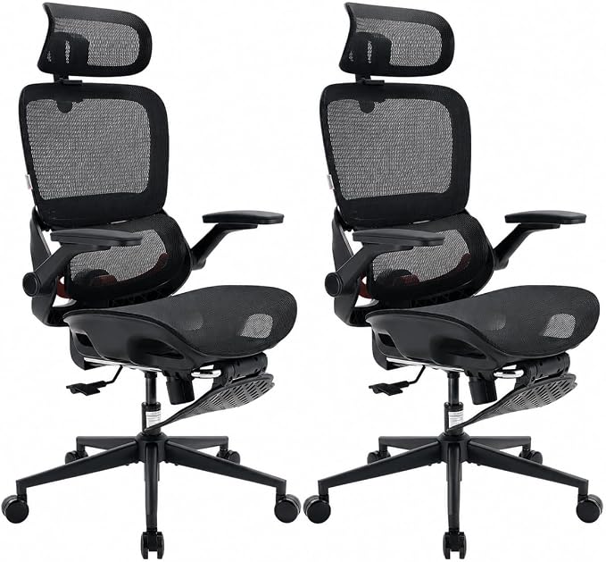 SIHOO B100 PRO Ergonomic Office Chair with Footrest, Mesh Office Chair with Adaptive Lumbar Support, Computer Chair with Wide Headrest, Desk Chair with 360° Rotatable Flip-Up Armrests, Jet Black
