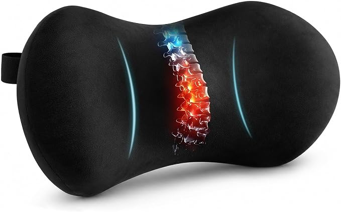 Lumbar Support Pillow for Office Chair - Ergonomic Lower Back Support Pillow with Adjustable Strap, C-Curve Back Cushion with T-Support Core for Car Seat, Gaming Chair, Desk Chair, Black
