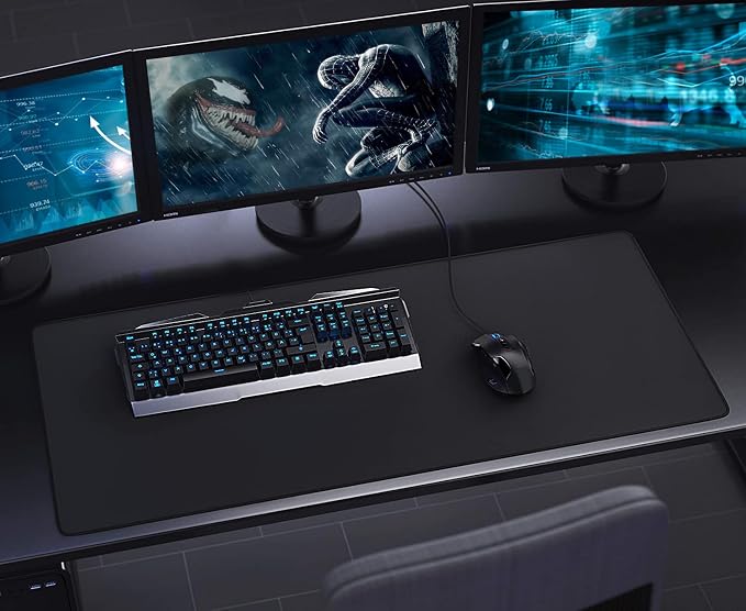 Large Mouse Pad, (31.5X11.8In) Durable Non-Slip Natural Rubber Base Desk Mousepad with Stitched Edges, Waterproof Computer Keyboard Pad Mat for Esports Pros/Gamer/Desktop/Office/Home - Black