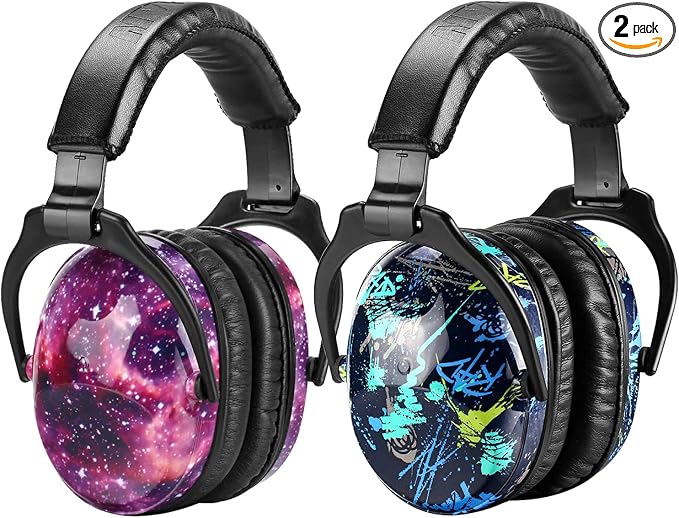 ZOHAN Kids Ear Protection 2 Pack, Hearing Protection Safety Ear Muffs for Children Have Sensory Issues, Adjustable Noise Reduction Earmuffs for Concerts, Fireworks(Nebula&Rap)