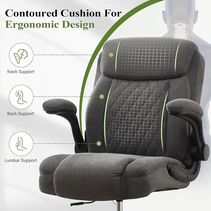 Drafting Chair Tall Office Chair for Standing Desk, Ergonomic Tall Desk Chair with Adjustable Foot Ring, Flip-Up Armrests, Lumbar Support, Swivel Rolling Task Chair for Home Office