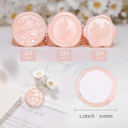 UNIQOOO Wax Seal Stickers - (3 Designs in 1 Pack) Wedding Invitation Envelope Seal Stickers, 60 Pcs Self-Adhesive Stickers, Perfect for Invitation, Christmas, Gift Wrapping