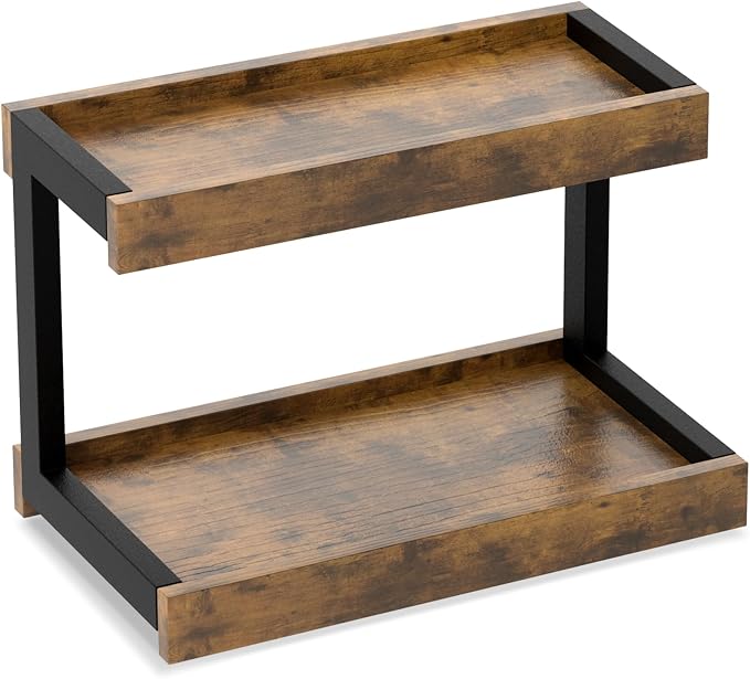 MARTY Counter Shelf Organizer, 2 Tier Spice Rack for Countertop, Brown | Coffee Bar/Station/Syrup Organizer for Countertop, 15.75''Lx8.9"W Large Desk Shelf Riser, for Kitchen Bathroom Bedroom Office