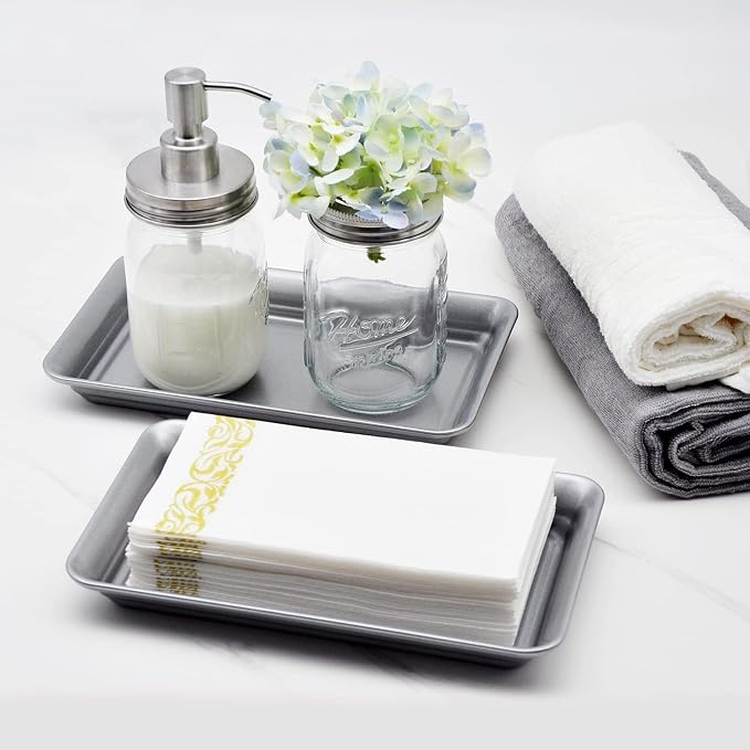 SheeChung Metal Vanity Tray, Bathroom Counter Storage Tray, Grey 2 Pack | Sturdy Decorative Tray Holder, Farmhouse Vintage Decor Accessories for Perfume, Cosmetics, Jewelry, Makeup, Guest Hand Towel