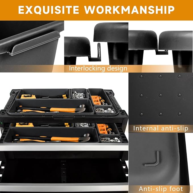 Tool Box Organizer Tray, 60 PCS & 5 Sizes, Black | Durable ABS Plastic Toolbox Desk Drawer Organizer, Interlocking Design, Toolbox Organization Storage for Rolling Tool Chest