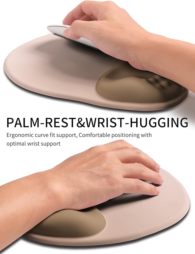Palm-Rest and Wrist-Hugging Mouse Pad Wrist Rest, Ergonomic Wrist Support with Curve Fitting Cushioned Memory Foam for Carpal Tunnel Pain Relief, 9.9 x 8.3 Inch, Mocha Sand