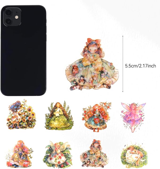 60Pcs Kawaii Girls Stickers for Journaling - Cute Sweet Cartoon Transparent Collage Scrapbooking Supplies Sticker Decal for Junk Journal Cards DIY Arts Crafts