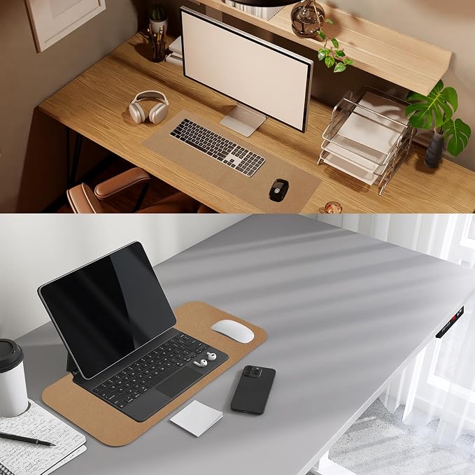PATIKIL 35.4" x 17.7" Leather Desk Pad Protector, Large Dual-Sided Desk mat Waterproof PVC Leather Mouse Pad for Laptop Computer Writing Desk Table Home, Mud Gray/Earthy Yellow