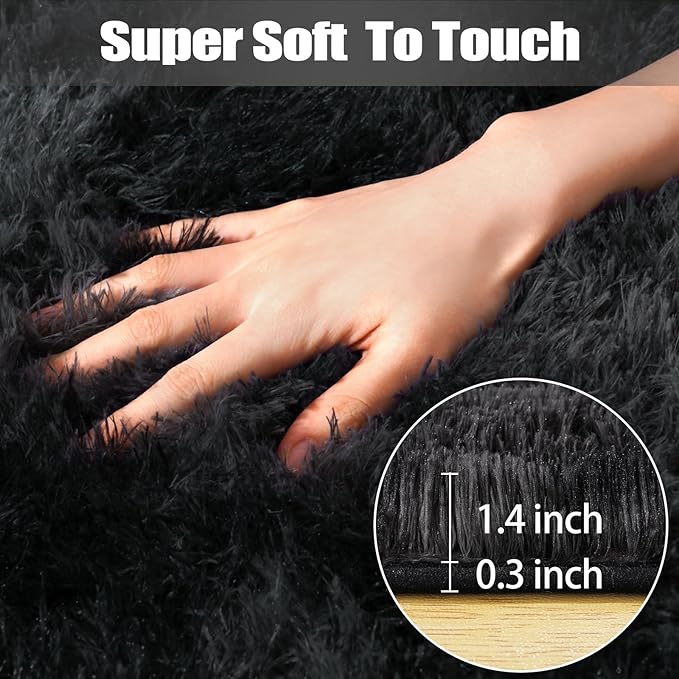 9x12 Area Rug for Living Room, Soft Fluffy Rug for Bedroom Shag Shaggy Large Carpet Black Grey, Fuzzy Plush Modern Carpet for Dorm Office Kid Room Home Decor (9ft x 12ft, Tie-Dyed Black Grey)