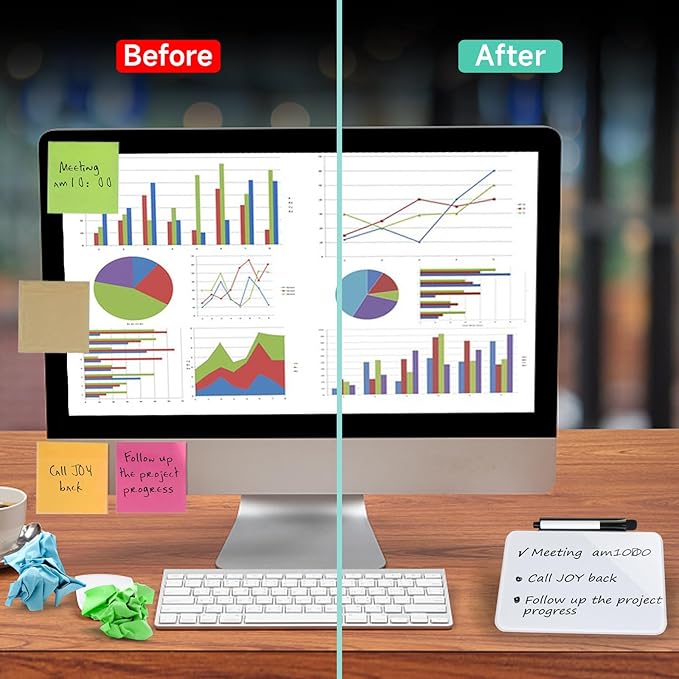 Small Desktop Whiteboard 8x6 inch - Glass Dry Erase Board with Stand, Reusable Desk Memo Notice Notepad with Marker for Home Office Adult School Teacher Student Easy Notes Taking