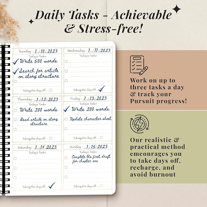 Pursuit Goal Journal - 6 Month Undated Productivity Planner for Goal Setting - Daily Planner, Weekly Planner, Monthly Planner, Notebook, 6x8.5inch (Purple)