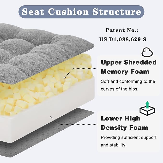 baibu Memory Foam Recliner Cushions with Lumbar Support Pillow for Elderly, 20x20x5 Inch Thick Dual-Layer Patent Design Non-Slip Recliner Seat Cushion for Reduce Hip & Lumbar Pain, Grey