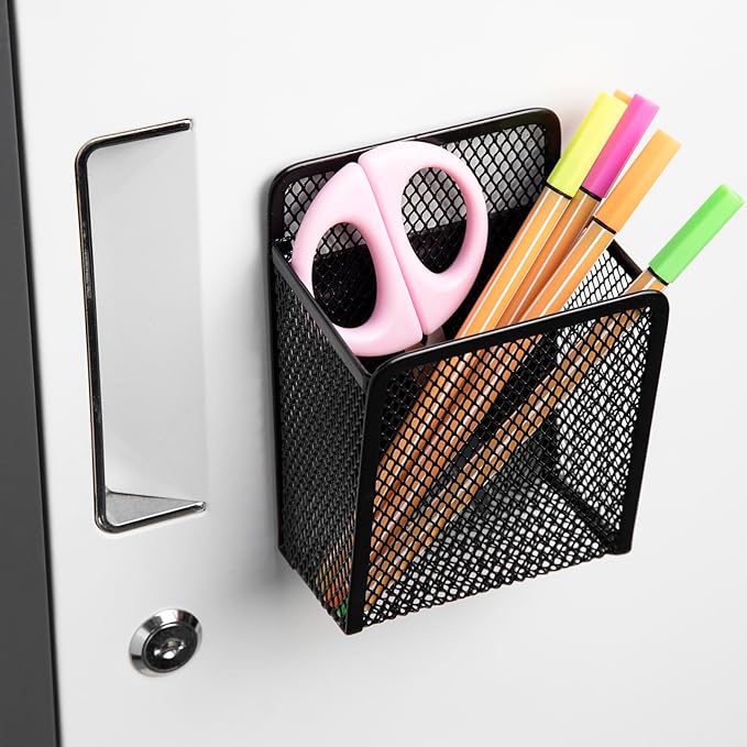 Magnetic Pen Holder - Magnetic Black Mesh Locker Cups, Organizational Supplies, Strong Magnet Storage Marker Pen Pencil Organizer for Refrigerator,Whiteboard,Locker Accessories