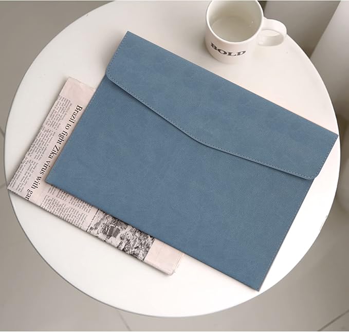 FYY File Folder, PU Leather A4 Document Holder File Organizer Filing Envelope Portfolio Case Tablet Sleeve with Magnetic Snap Closure for Home School Office Stationery Blue