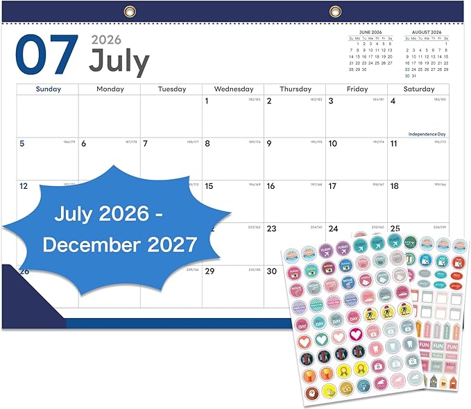 2026-2027 Desk Calendar - 18 Month Desk Calendar 2026-2027, Jul 2026 - Dec 2027, 17" x 12", Large Monthly Desktop Calendar with Daily Blocks, Thick Paper, Corner Protectors - (2 Stickers Included)