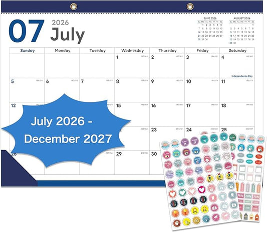 2026-2027 Desk Calendar - 18 Month Desk Calendar 2026-2027, Jul 2026 - Dec 2027, 17" x 12", Large Monthly Desktop Calendar with Daily Blocks, Thick Paper, Corner Protectors - (2 Stickers Included)