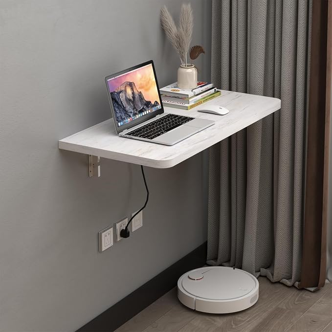 Pmnianhua Wall Mounted Desk,31'' Wall Mounted Drop Leaf Table,Drop Down Table,Folding Table,Fold Down Wall Desk,Floating Desk for Wall Laundry Room Bar Home Office Small Space(White)