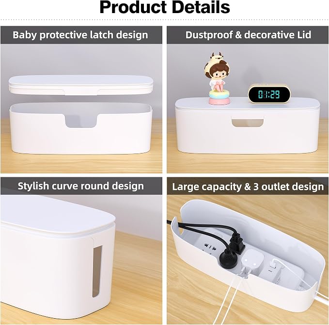 Cable Management Box, Large Cord Organizer Box to Hide Power Strip | Under Desk Cable Management, TV Computer Wires Cable Organizer, Desk Cord Hider, Baby Proofs, for Home/Office