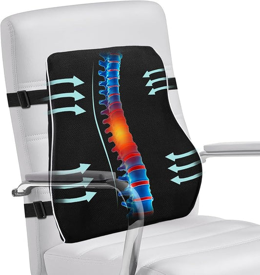 Lumbar Support Pillow for Office Chair, Back Support Pillow for Chair, Ergonomic Memory Foam Back Support Cushion, with Breathable and Washable Ventilated Mesh Cover, Ideal for Office Chairs