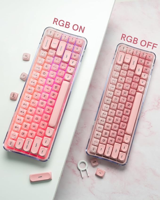 132 Keys PBT Keycaps, Jelly Keycaps Cute Creamy Key caps MOA Profile, MX-Compatible for 61/68/84/87/98/100/104-Key Mechanical Keyboard(Not Included), Pink