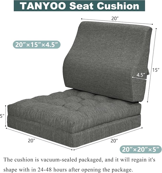 baibu Memory Foam Recliner Cushions with Lumbar Support Pillow Set for Elderly, 20x20x5 Inch Dual-Layer Non-Slip Recliner Seat Cushion & Back Support Pillow for Reduce Hip & Lumbar Pain, Dark Grey