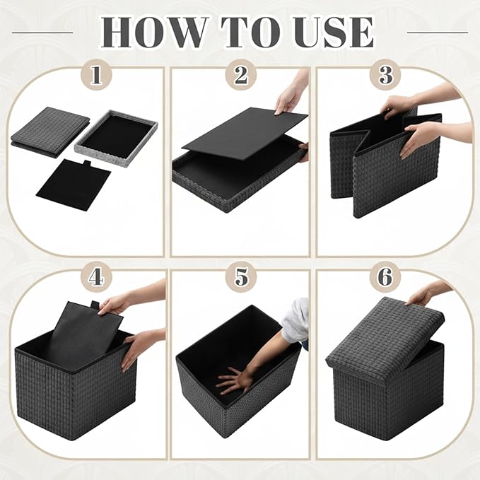Thyle Storage Ottoman Cube, Small Foldable Footrest Stool for Under Desk Use, Sturdy Corduroy Ottoman with Storage for Snacks, Toys, Living Room, Bedroom, Dorm or Home Office, 16x12x12 Inch(Grey)