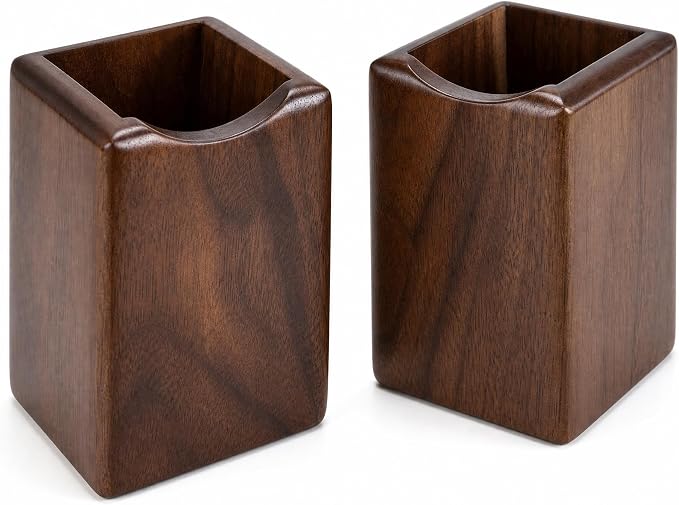 Wooden Pen Holder for Desk, 2 Pack Natural Wood Pencil Cup Holder – Office Desk Accessories Organizer, Makeup Brush Holder, Kids Crayon Marker Caddy, Eco-Friendly (2 Pack Walnut Color)