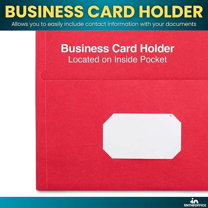 1InTheOffice Pocket Portfolio, Embossed Pocket Paper Folder, 11 x 8.5, Red, 25 Pack