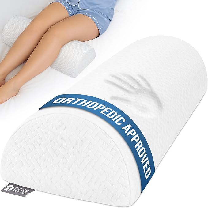 5 STARS UNITED Knee Pillow for Back Sleeping – Large Half Moon Bolster Pillow for Legs, Under Knee Pillow for Sleeping on Back, Memory Foam Leg Pillow for Back Pain, White