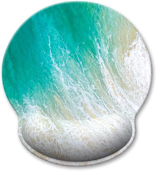 Ergonomic Mouse Pad with Wrist Support, Beach Style Memory Foam Wrist Rest Mouse Pads, Cute Computer Laptop Office Accessories Decor, Pain Relief Mousepad for Gaming Work Men Women, Green
