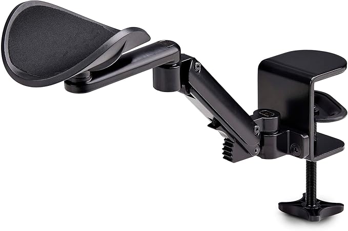 StarTech.com Adjustable Arm Rest for Office Desk, Ergonomic Arm/Elbow Support, 360-Degree Rotation, Clamp-On/No Drill Install