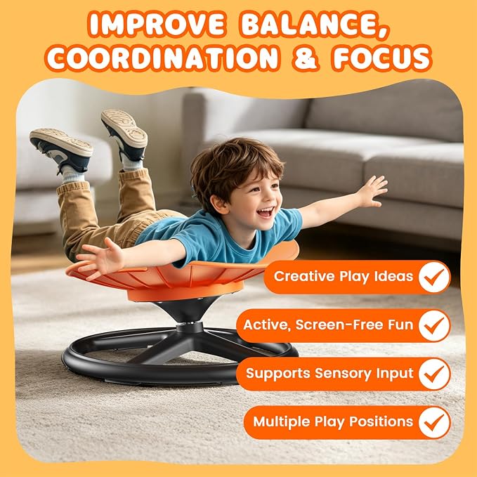 Spinning Chair for Kids, Orange, 360° Sensory Swivel Chair | Spinning Chair for Autistic Kids, For Home Classroom Playroom