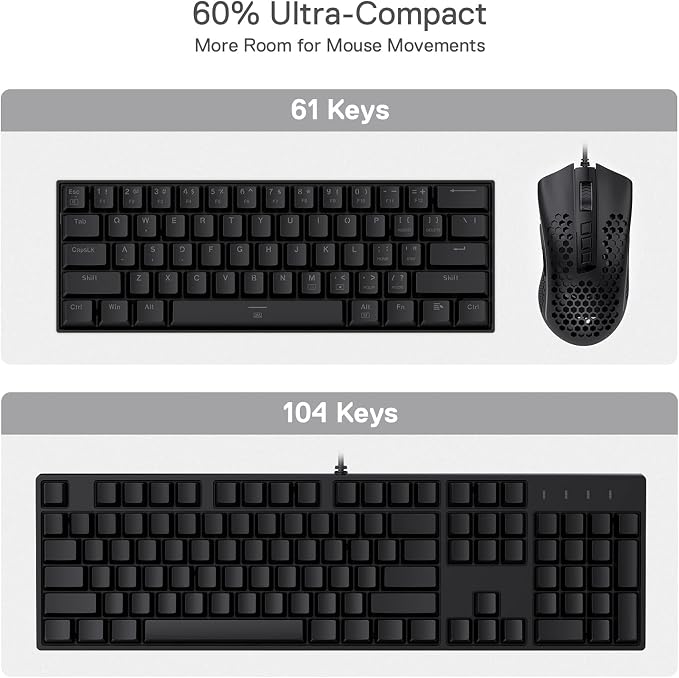 Redragon K630 Dragonborn 60% Wired RGB Gaming Keyboard, 61 Keys Compact Mechanical Keyboard with Linear Red Switch, Pro Driver Support, Black